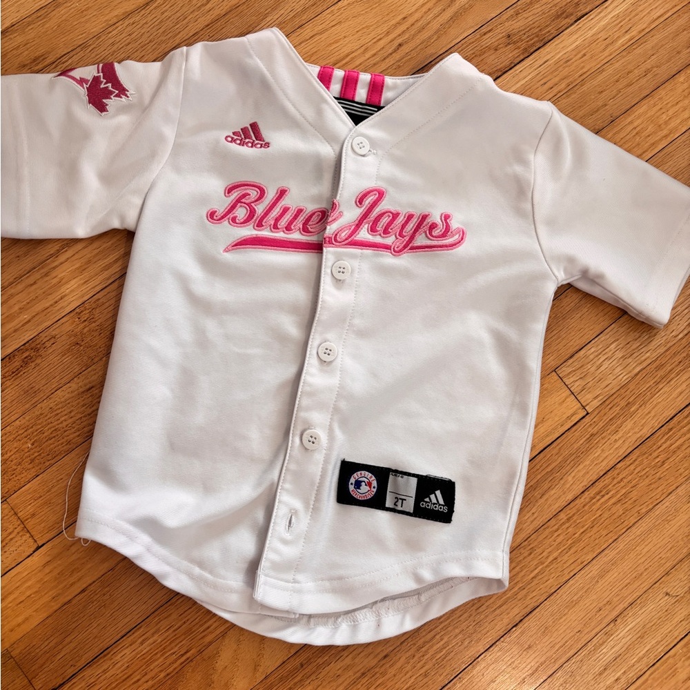 adidas White and Pink Blue Jays Kids Jersey